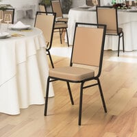 Lancaster Table & Seating Square Back Banquet Chair with Tan Vinyl and Black Frame